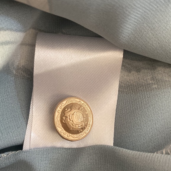 NIDODILEDA women’s green floral button down high neck L/S imported shirt sz L - Picture 14 of 15